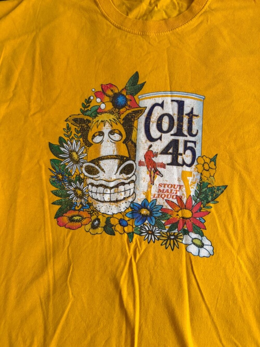 Colt 45 Yellow Graphic T-Shirt With Retro Floral Design - Picture 2 of 3